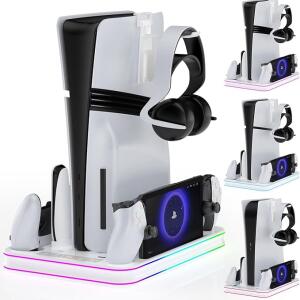 حامل وقاعدة تبريد مع اضاءة RGB لاجهزة بلاي ستيشن 5/5 سليم/بلاي ستيشن