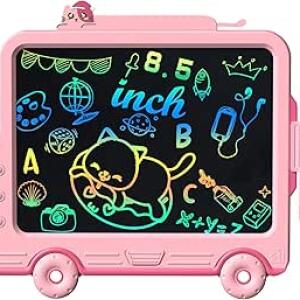 بروفيسي تابلت كتابة LCD على شكل سيارة للاطفال، لوحة ملاحظات الكترونية للكتابة والرسم، لوحة كتابة قابلة للمسح، هدايا العاب للاطفال بعمر 3 4 5 6 7 8 سنوات (زهري)