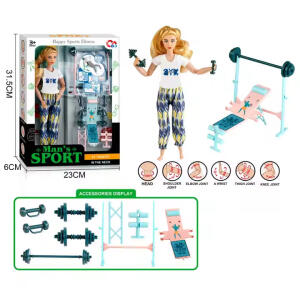 دمية باربي الرياضية مع معدات الرياضة🏋️‍♀️